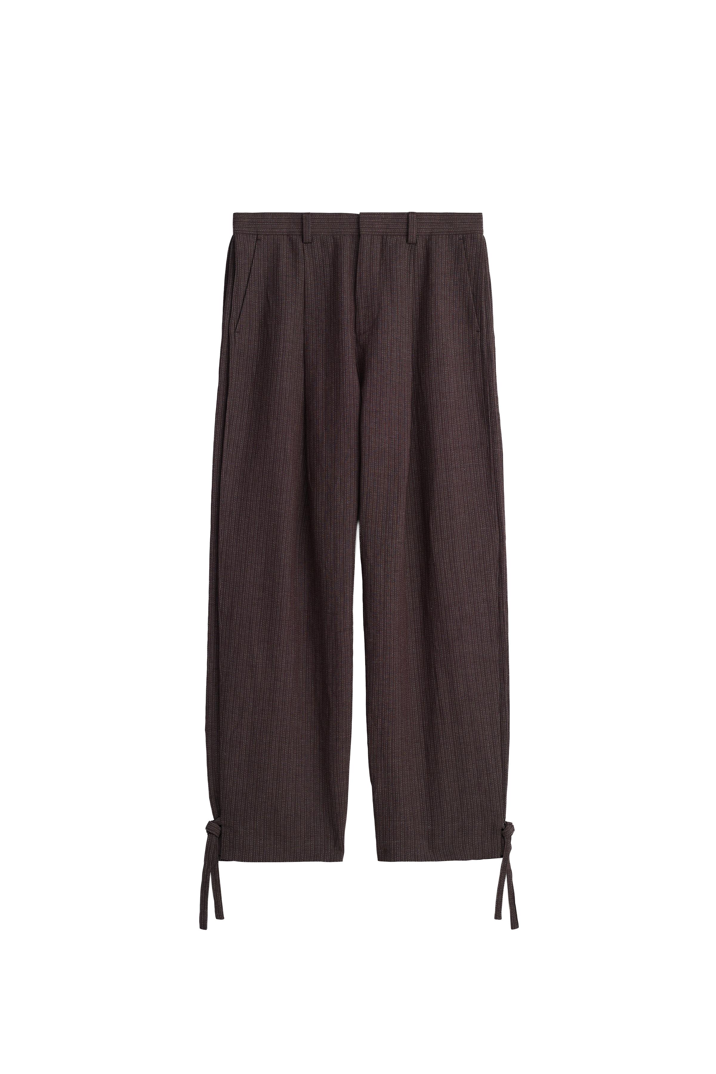 VISCOSE-LINEN STRIPED SUIT PANTS WITH SIDE PLEATS